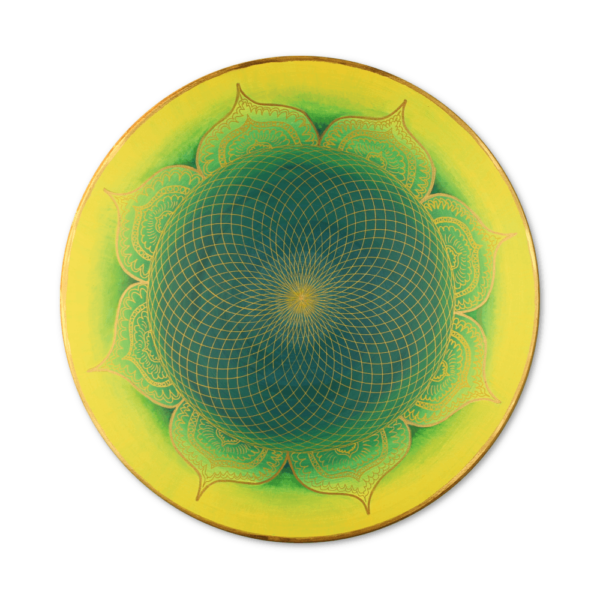 Wandbild Energiebild Mandala Herz des Orients gold grün gelb Frontalbild